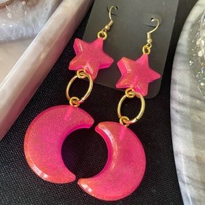 Neon pink galaxy earrings
